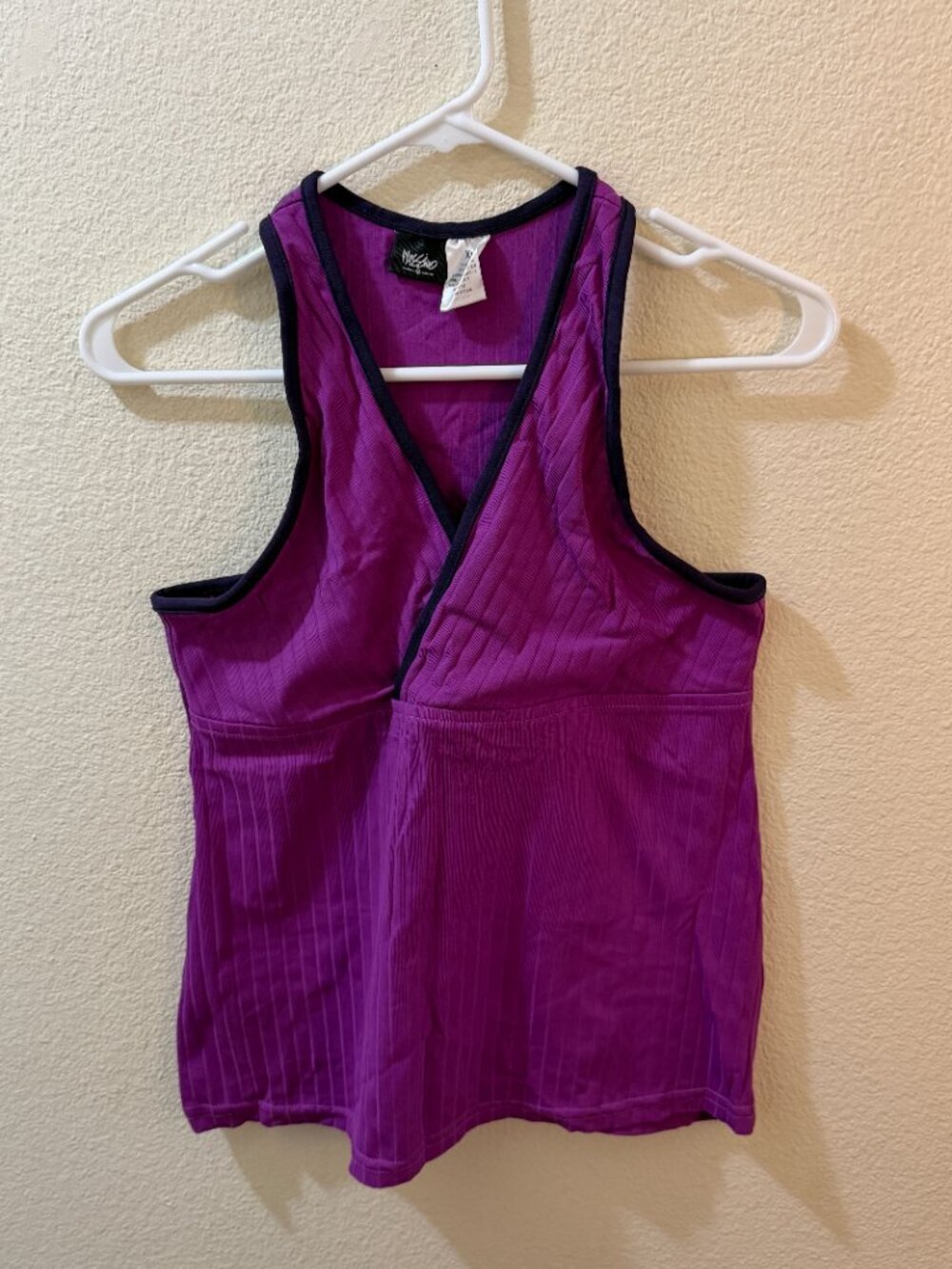 Purple Ribbed Wrap Front Workout Tank - Picture 2 of 6